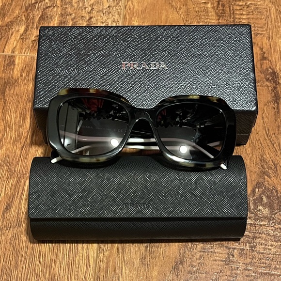PRADA | Women's Black and Tortoise Shell Sunglasses with White accents - Picture 5 of 12